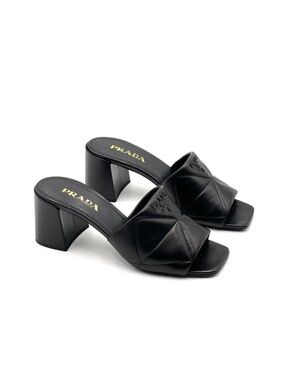 Prada Black Quilted Leather Square-Toe Heel Mules